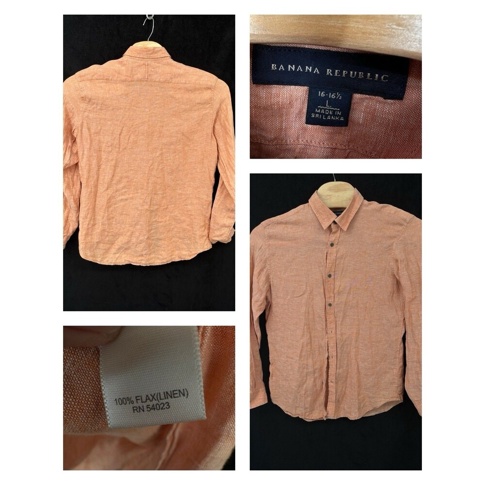 Banana Republic summer shirt Mens Large Coral Linen Cotton Untucked